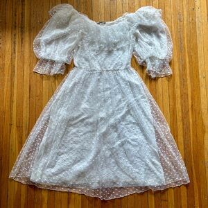 Vtg white Swiss dot puff sleeve midi wedding/bridal/engagement/elopement dress